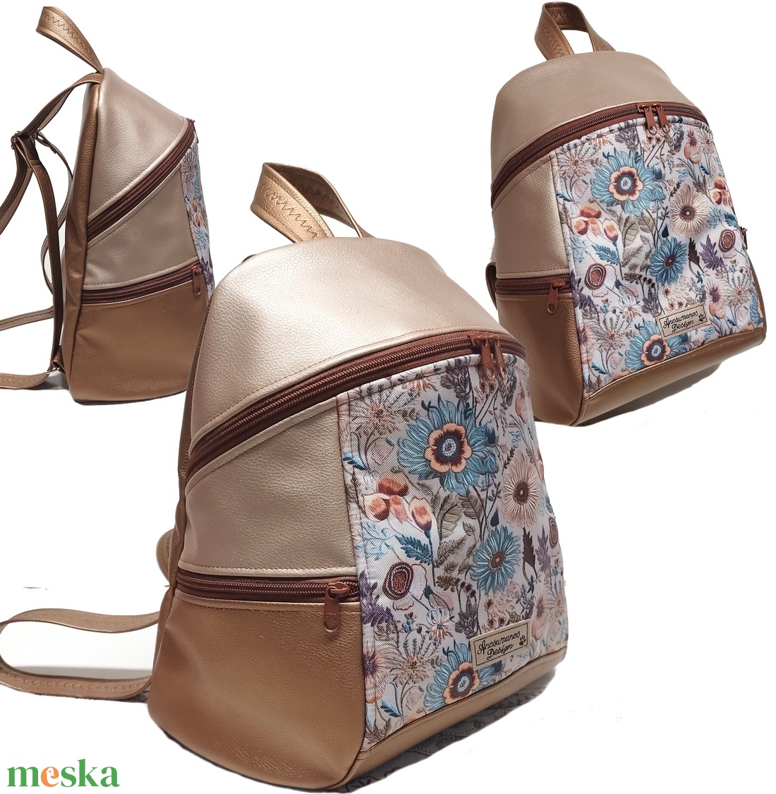 MAXIM BackPack L hátizsák - Réti virágok púder és bronz alapon textilbőr pántokkal - táska & tok - hátizsák - hátizsák - Meska.hu MAXIM BackPack L hátizsák - Réti virágok púder és bronz alapon textilbőr pántokkal - táska & tok - hátizsák - hátizsák - Meska.hu