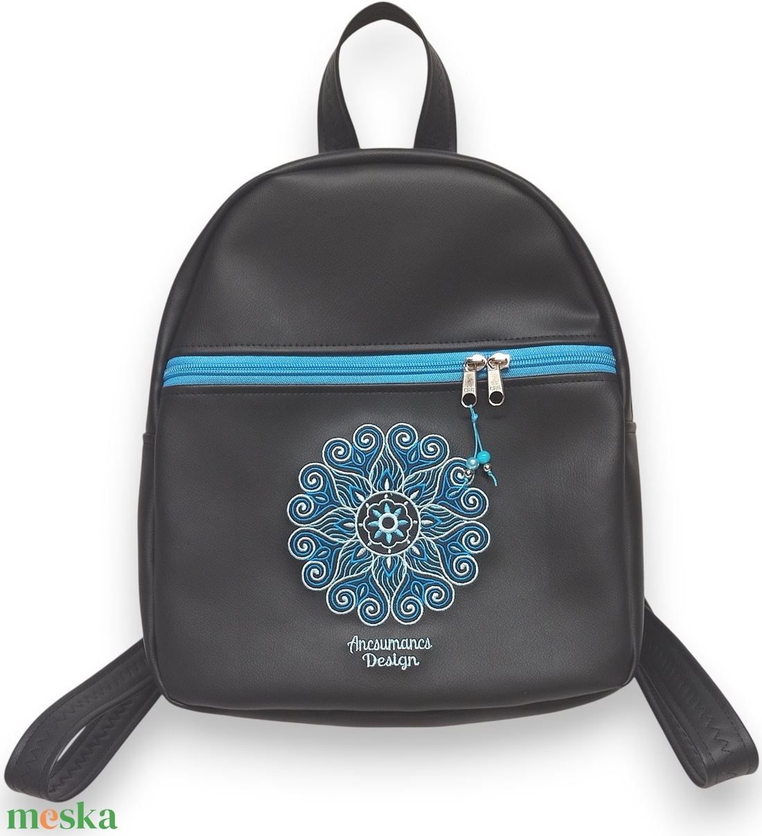 Back Pack M hátizsák - Hímzett mandalás, fekete-türkizkék, textilbőr pántokkal (mandala002) 33x27x10 - táska & tok - hátizsák - hátizsák - Meska.hu Back Pack M hátizsák - Hímzett mandalás, fekete-türkizkék, textilbőr pántokkal (mandala002) 33x27x10 - táska & tok - hátizsák - hátizsák - Meska.hu