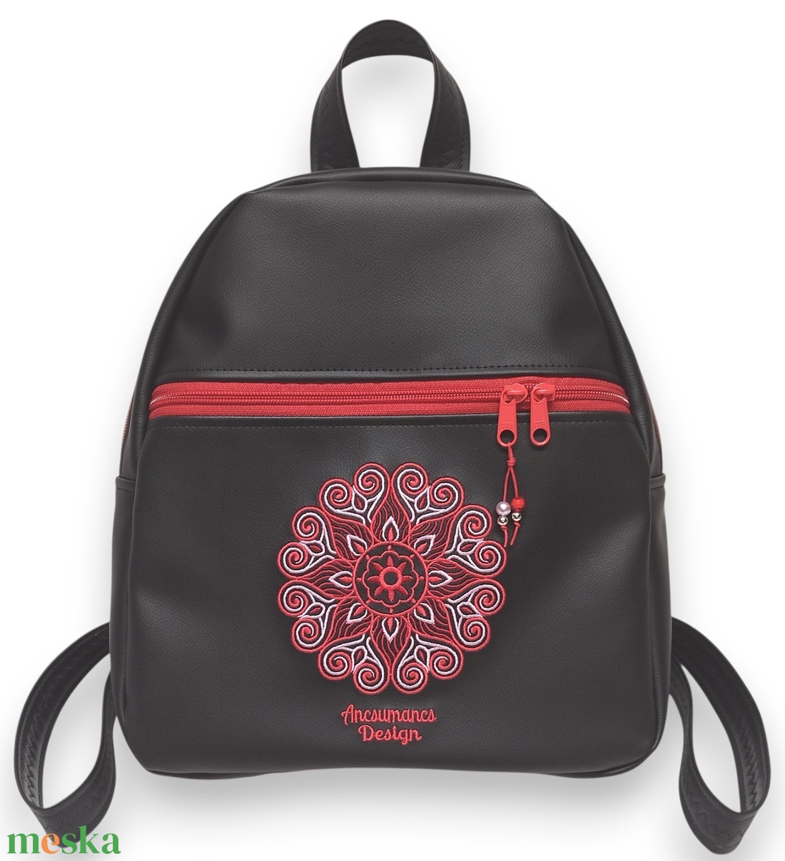 Back Pack M hátizsák - Hímzett mandalás, fekete-piros, textilbőr pántokkal (mandala002) 33x27x10 - táska & tok - hátizsák - hátizsák - Meska.hu Back Pack M hátizsák - Hímzett mandalás, fekete-piros, textilbőr pántokkal (mandala002) 33x27x10 - táska & tok - hátizsák - hátizsák - Meska.hu