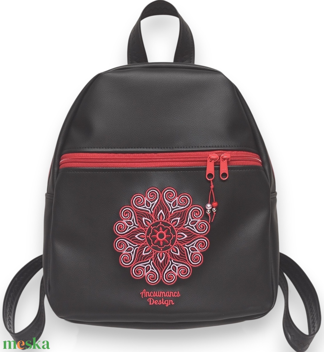 Back Pack M hátizsák - Hímzett mandalás, fekete-piros, textilbőr pántokkal (mandala002) 33x27x10 - táska & tok - hátizsák - hátizsák - Meska.hu Back Pack M hátizsák - Hímzett mandalás, fekete-piros, textilbőr pántokkal (mandala002) 33x27x10 - táska & tok - hátizsák - hátizsák - Meska.hu