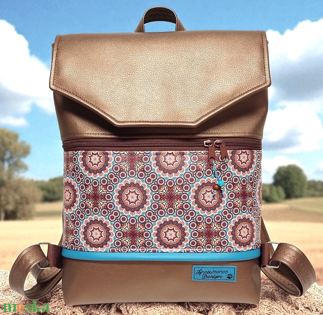 Retro mandalák bronz barna alapon - Bőrpántos fedélrészes pakolós hátizsák 4 zsebbel 36x30x8cm - táska & tok - hátizsák - hátizsák - Meska.hu Retro mandalák bronz barna alapon - Bőrpántos fedélrészes pakolós hátizsák 4 zsebbel 36x30x8cm - táska & tok - hátizsák - hátizsák - Meska.hu