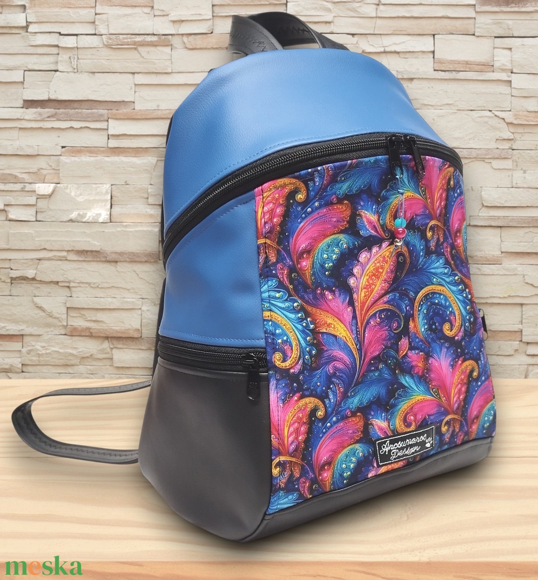 MAXIM BackPack L hátizsák - Karnevál kék fekete alapon textilbőr pántokkal 36x30x16 - táska & tok - hátizsák - hátizsák - Meska.hu MAXIM BackPack L hátizsák - Karnevál kék fekete alapon textilbőr pántokkal 36x30x16 - táska & tok - hátizsák - hátizsák - Meska.hu