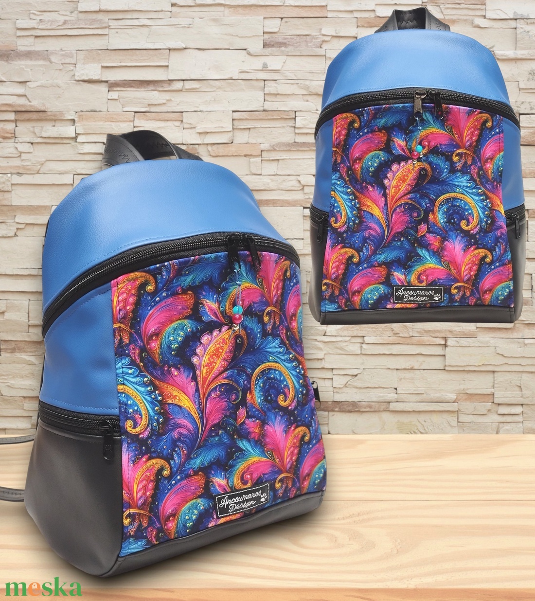 MAXIM BackPack L hátizsák - Karnevál kék fekete alapon textilbőr pántokkal 36x30x16 - táska & tok - hátizsák - hátizsák - Meska.hu MAXIM BackPack L hátizsák - Karnevál kék fekete alapon textilbőr pántokkal 36x30x16 - táska & tok - hátizsák - hátizsák - Meska.hu