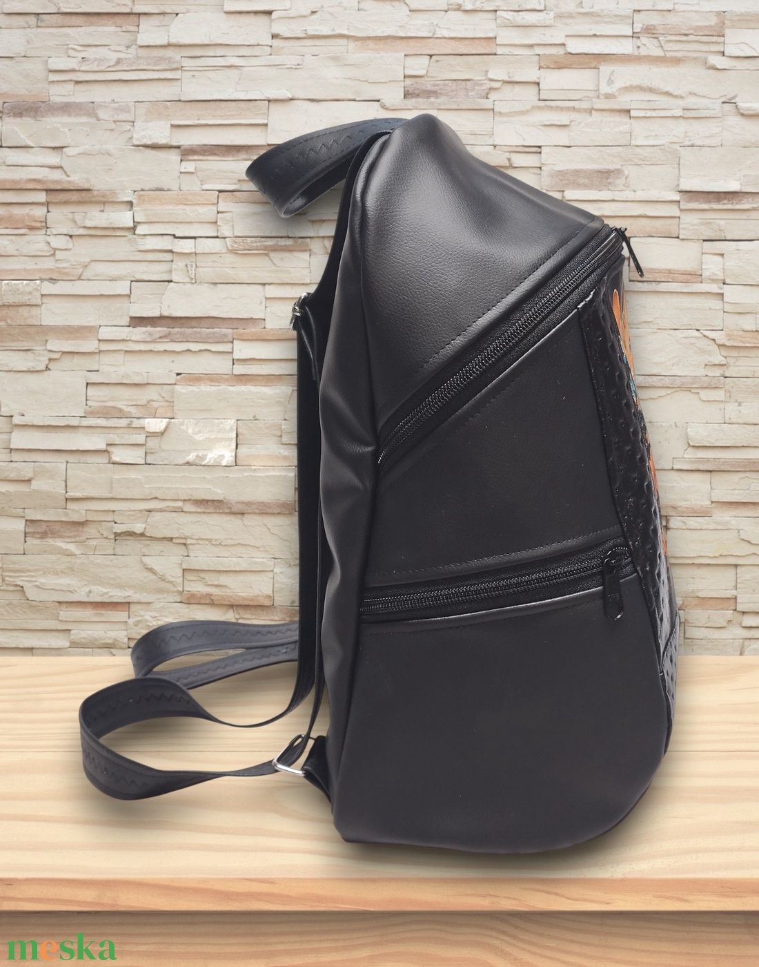 MAXIM BackPack L hátizsák textilbőr pántokkal cicás panellel 36x30x16 - táska & tok - hátizsák - hátizsák - Meska.hu