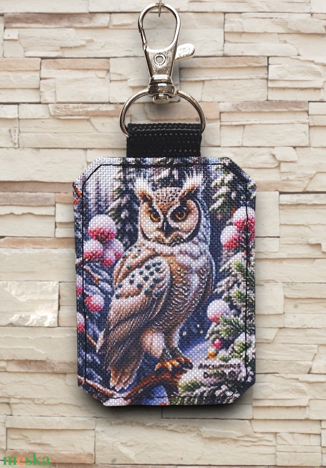 Hóbagoly mintás 3in1 textilbőr hátizsák szett fekete-platina táska-neszi-kulcstartó - táska & tok - táska szett - Meska.hu