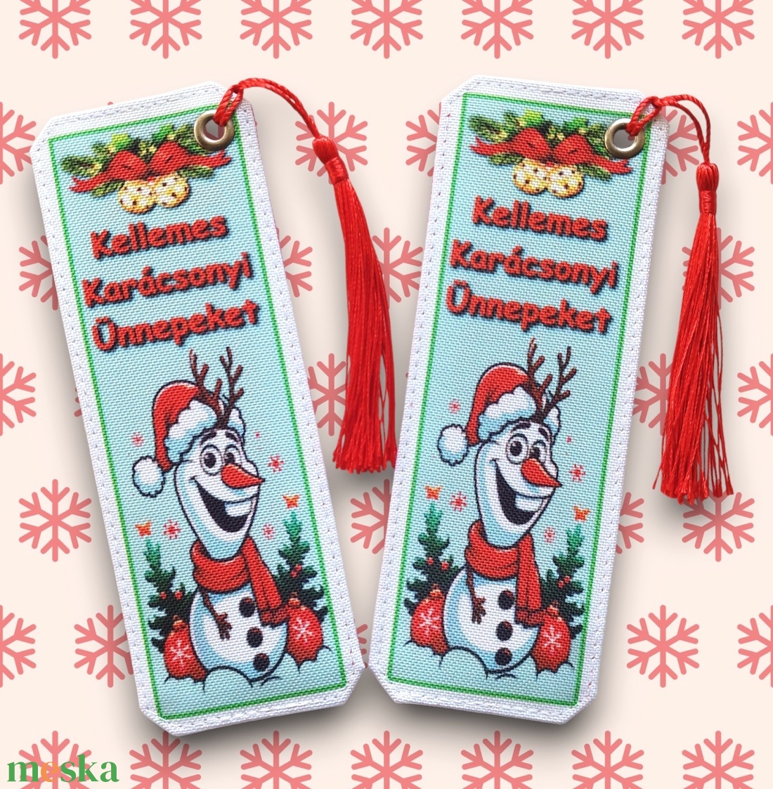 Karácsonyi designer cordura-bőr könyvjelző - Olaf Kellemes Karácsonyi Ünnepeket - könyv & zene - könyvjelző - Meska.hu