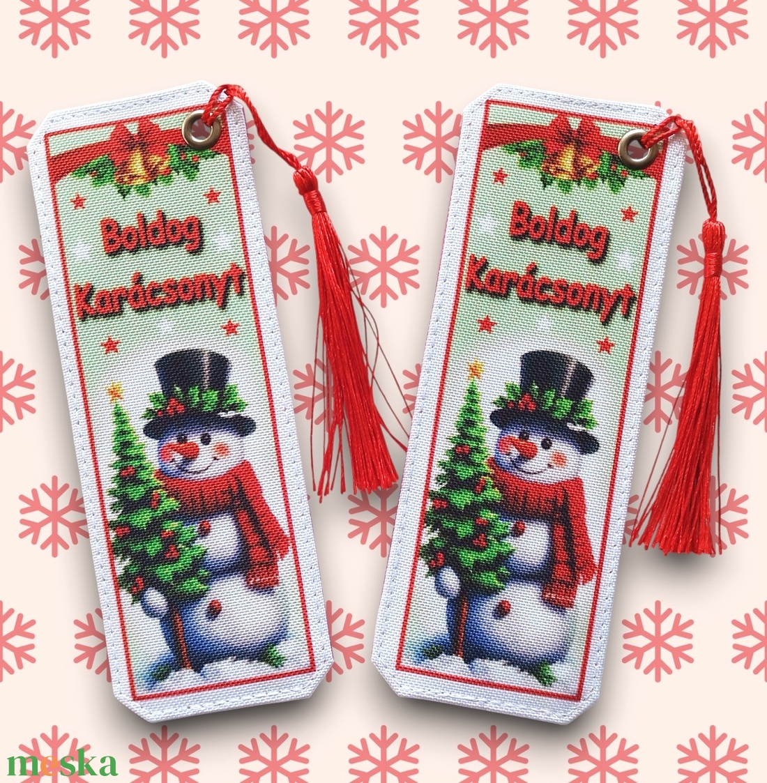 Karácsonyi designer cordura-bőr könyvjelző - Hóember Boldog Karácsonyt - könyv & zene - könyvjelző - Meska.hu