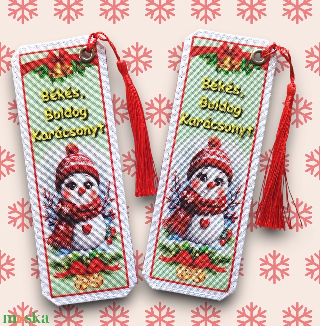Karácsonyi designer cordura-bőr könyvjelző - Hóember Békés Boldog Karácsonyt - könyv & zene - könyvjelző - Meska.hu
