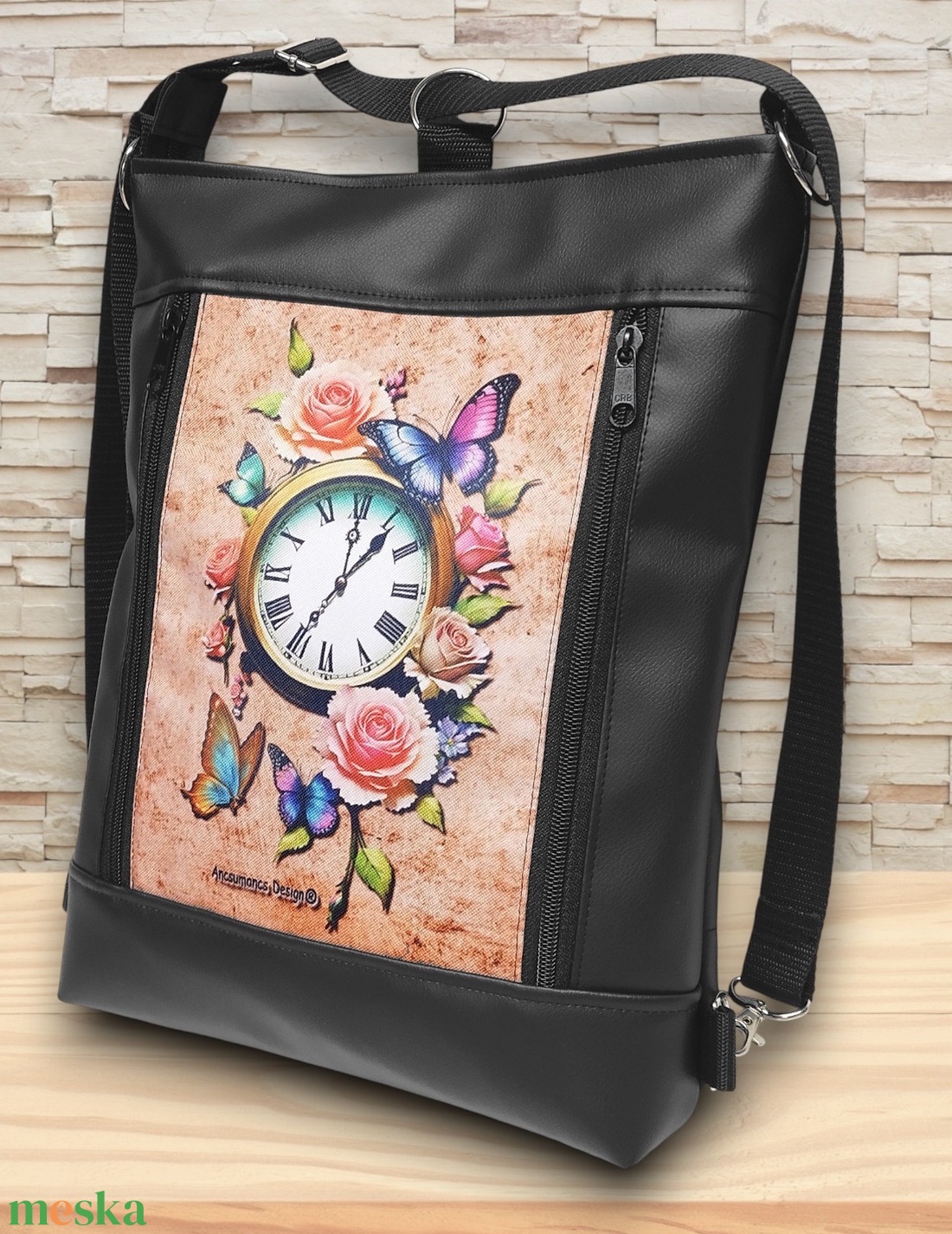 Designer órás 3in1 textilbőr hátizsák oldaltáska - táska & tok - variálható táska - Meska.hu