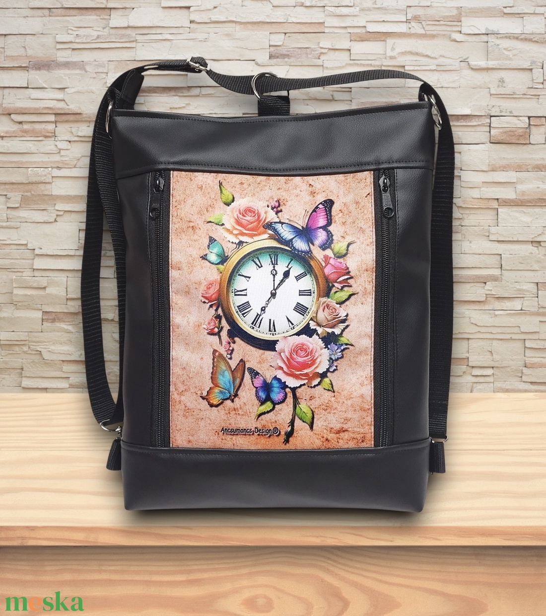 Designer órás 3in1 textilbőr hátizsák oldaltáska - táska & tok - variálható táska - Meska.hu