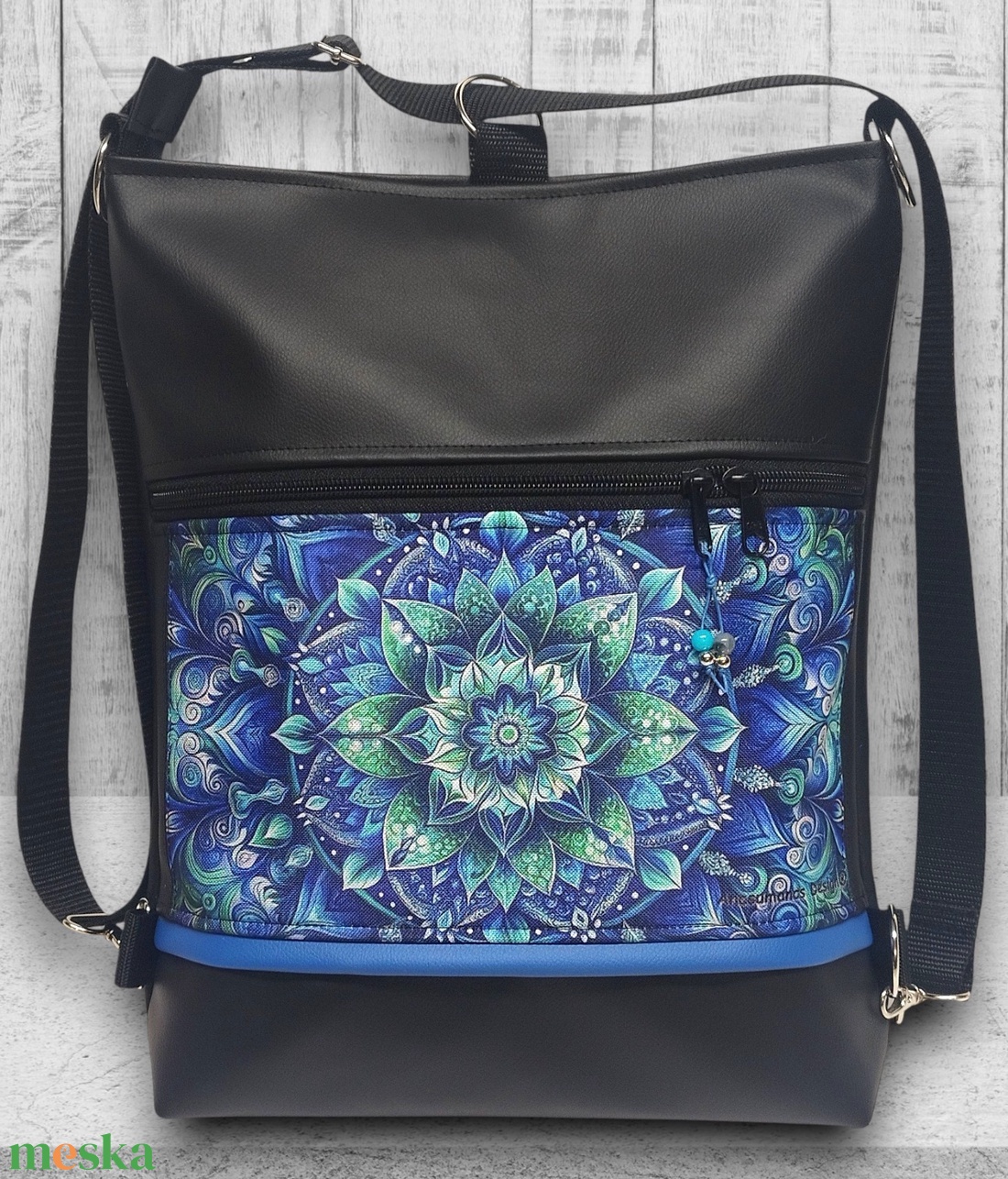 Designer kék mandalás 3in1 textilbőr hátizsák oldaltáska - táska & tok - variálható táska - Meska.hu