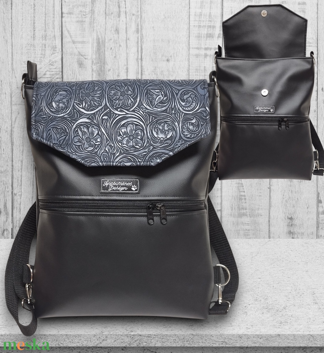 Elegáns 3D platina virágos fedélrészes 3in1 hátizsák univerzális táska - táska & tok - hátizsák - hátizsák - Meska.hu