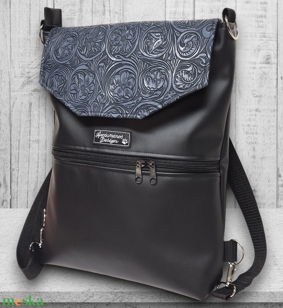 Elegáns 3D platina virágos fedélrészes 3in1 hátizsák univerzális táska - táska & tok - hátizsák - hátizsák - Meska.hu