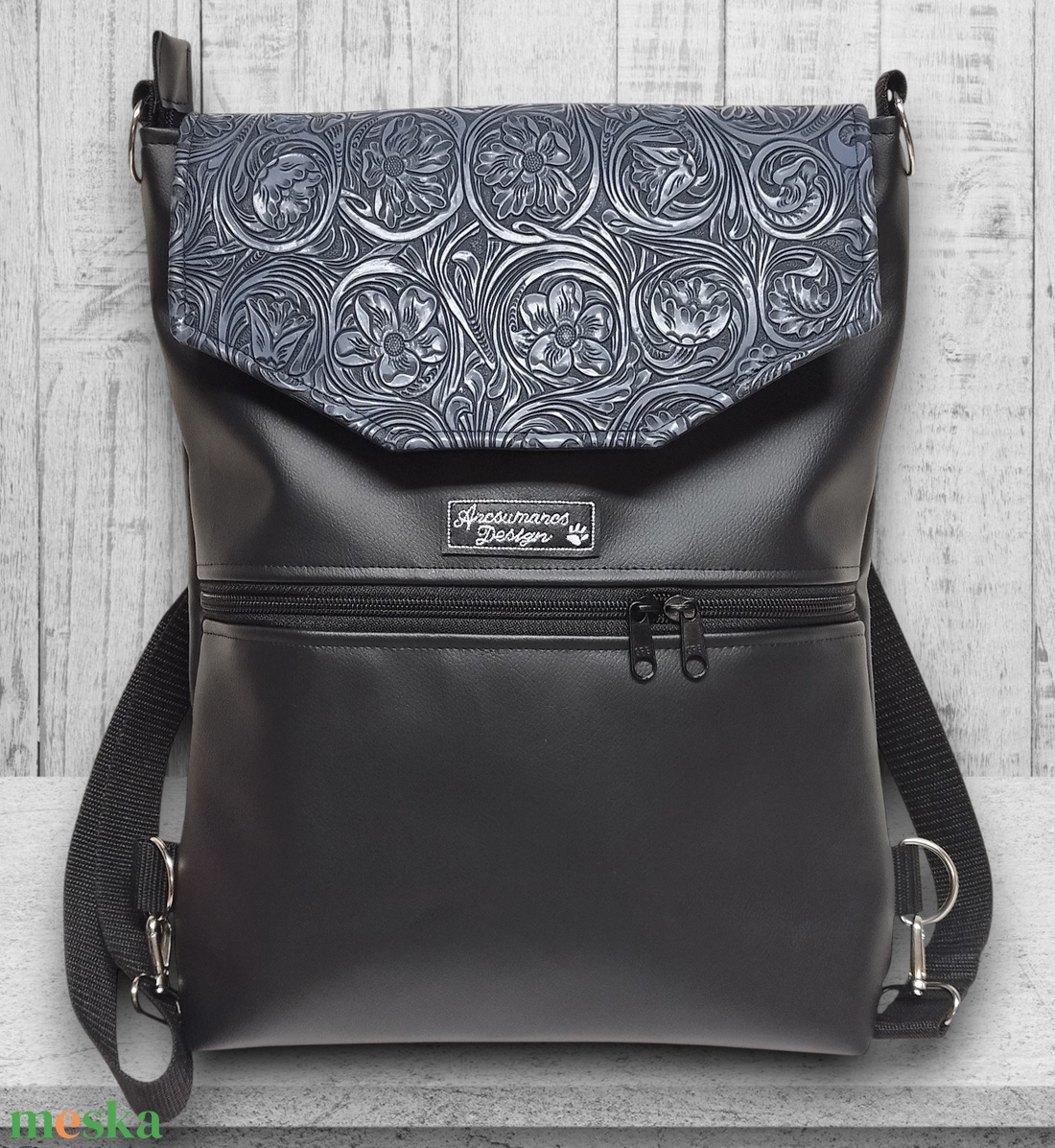 Elegáns 3D platina virágos fedélrészes 3in1 hátizsák univerzális táska - táska & tok - hátizsák - hátizsák - Meska.hu