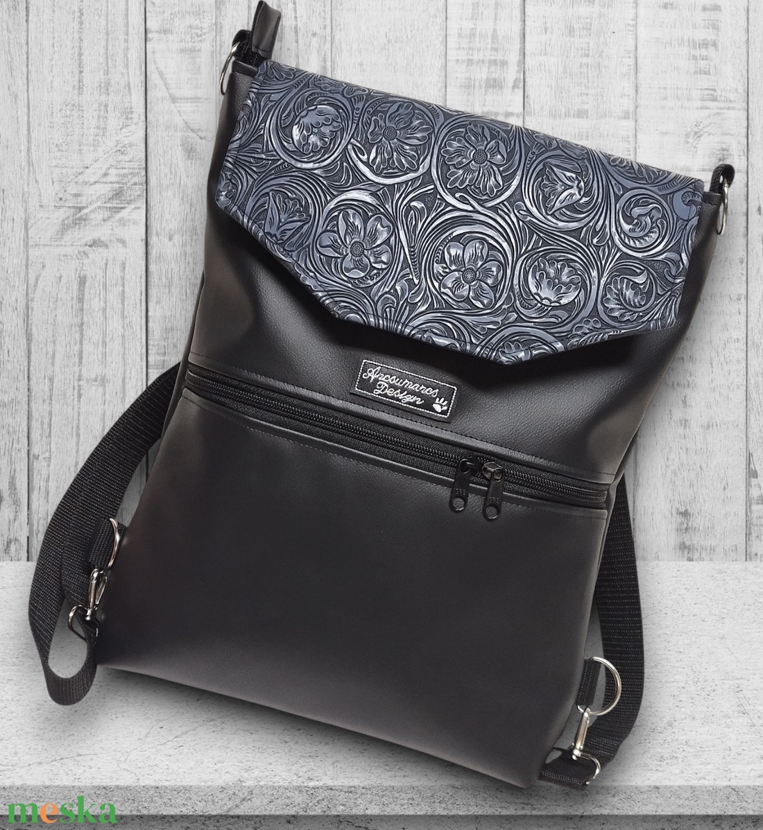 Elegáns 3D platina virágos fedélrészes 3in1 hátizsák univerzális táska - táska & tok - hátizsák - hátizsák - Meska.hu