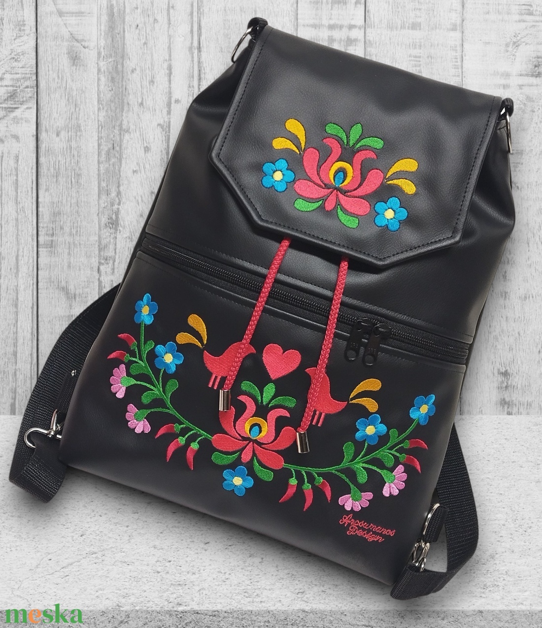 Fedélrészes zsinóros 3in1 hátizsák univerzális táska - Hímzett Hungarian Folkart23 - táska & tok - hátizsák - hátizsák - Meska.hu