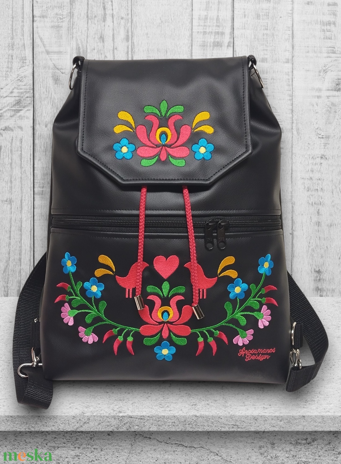 Fedélrészes zsinóros 3in1 hátizsák univerzális táska - Hímzett Hungarian Folkart23 - táska & tok - hátizsák - hátizsák - Meska.hu