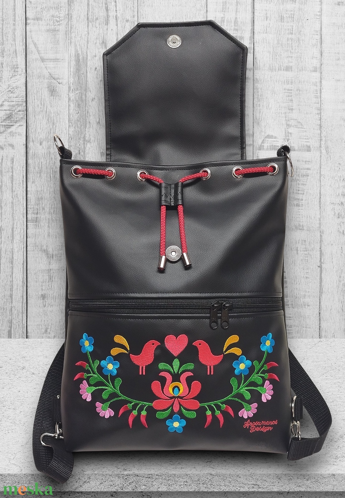 Fedélrészes zsinóros 3in1 hátizsák univerzális táska - Hímzett Hungarian Folkart23 - táska & tok - hátizsák - hátizsák - Meska.hu