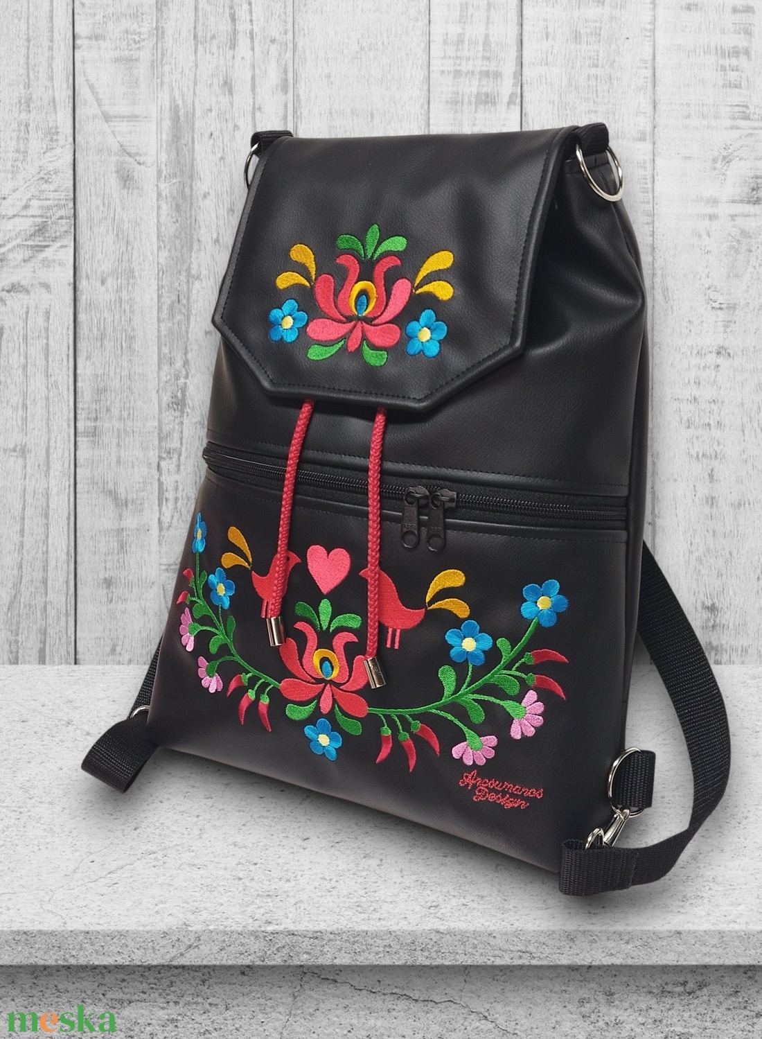 Fedélrészes zsinóros 3in1 hátizsák univerzális táska - Hímzett Hungarian Folkart23 - táska & tok - hátizsák - hátizsák - Meska.hu