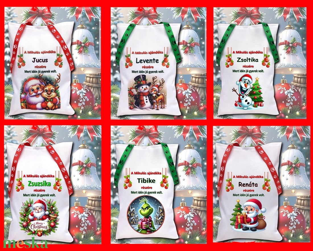 Névreszóló mikulászsák többféle mintával - karácsony - mikulás - mikulás zsák - Meska.hu