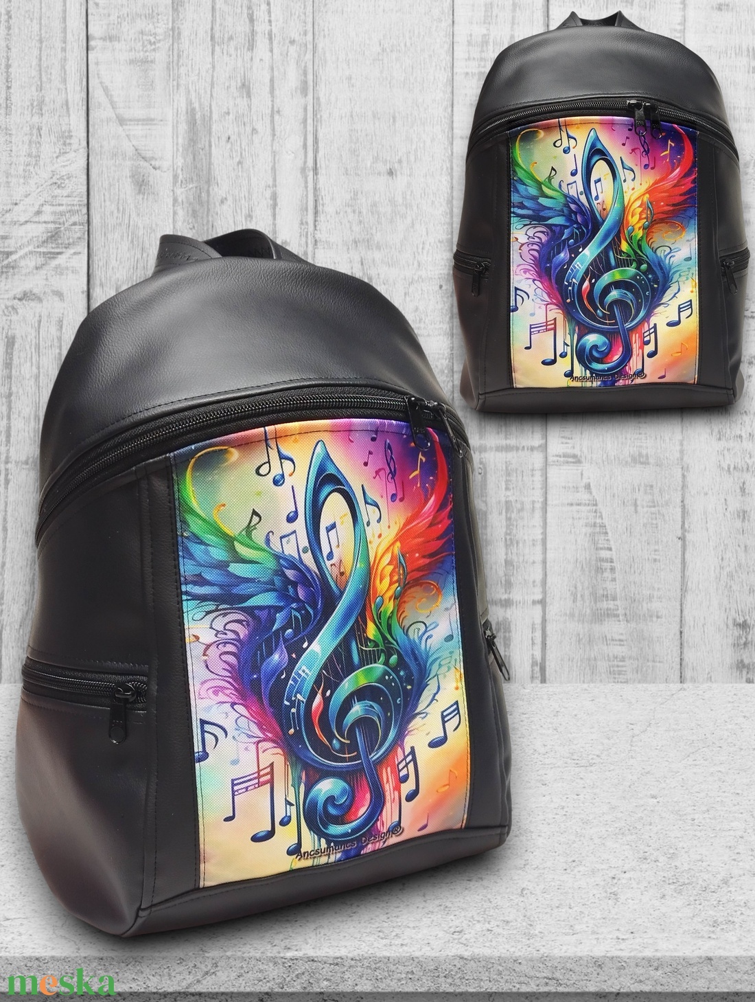 Violinkulcs szárnyakkal - MAXIM BackPack L hátizsák textilbőr pántokkal 36x30x16 - táska & tok - hátizsák - hátizsák - Meska.hu