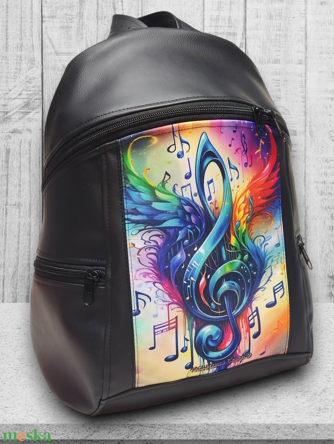 Violinkulcs szárnyakkal - MAXIM BackPack L hátizsák textilbőr pántokkal 36x30x16 - táska & tok - hátizsák - hátizsák - Meska.hu