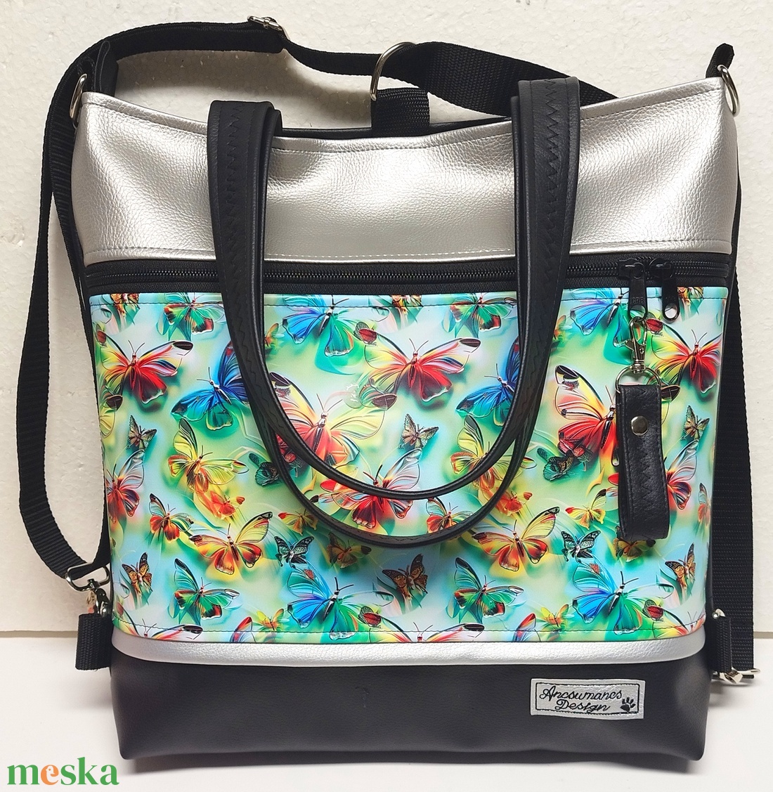 4in1 nagy csini univerzális táska hátizsák 36x36 Színes pillangók - táska & tok - variálható táska - Meska.hu