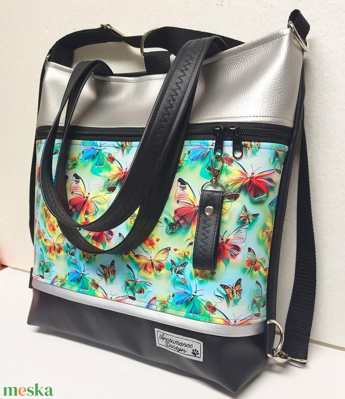 4in1 nagy csini univerzális táska hátizsák 36x36 Színes pillangók - táska & tok - variálható táska - Meska.hu