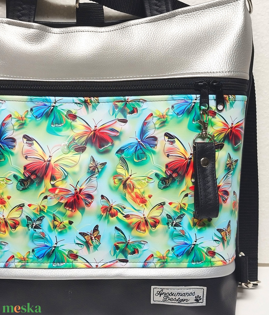 4in1 nagy csini univerzális táska hátizsák 36x36 Színes pillangók - táska & tok - variálható táska - Meska.hu