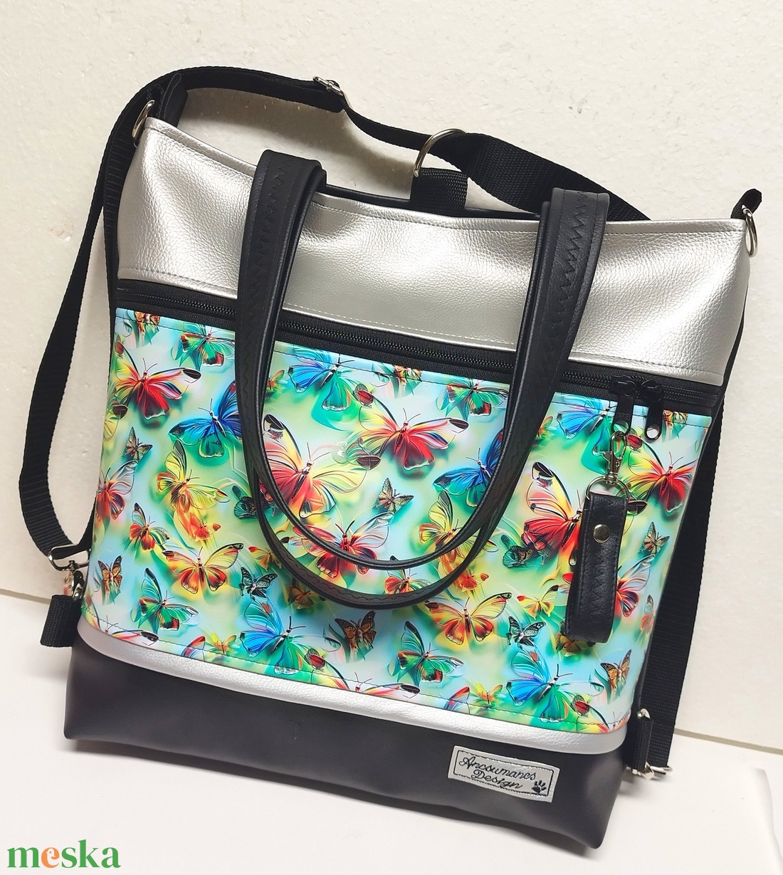 4in1 nagy csini univerzális táska hátizsák 36x36 Színes pillangók - táska & tok - variálható táska - Meska.hu