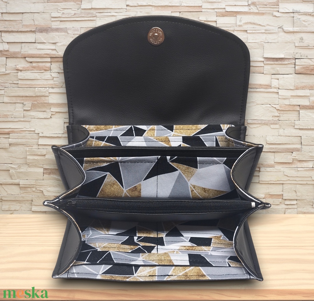 Irattartó nagy pénztárca hímzett Tulipános madárkás fekete-óarany - táska & tok - pénztárca & más tok - pénztárca - női pénztárca - Meska.hu