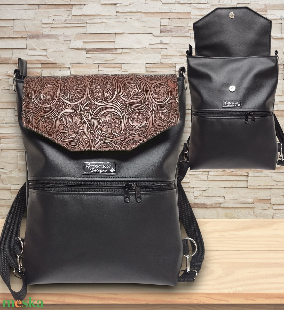 Elegáns 3D barna virágos fedélrészes 3in1 hátizsák univerzális táska - táska & tok - hátizsák - hátizsák - Meska.hu