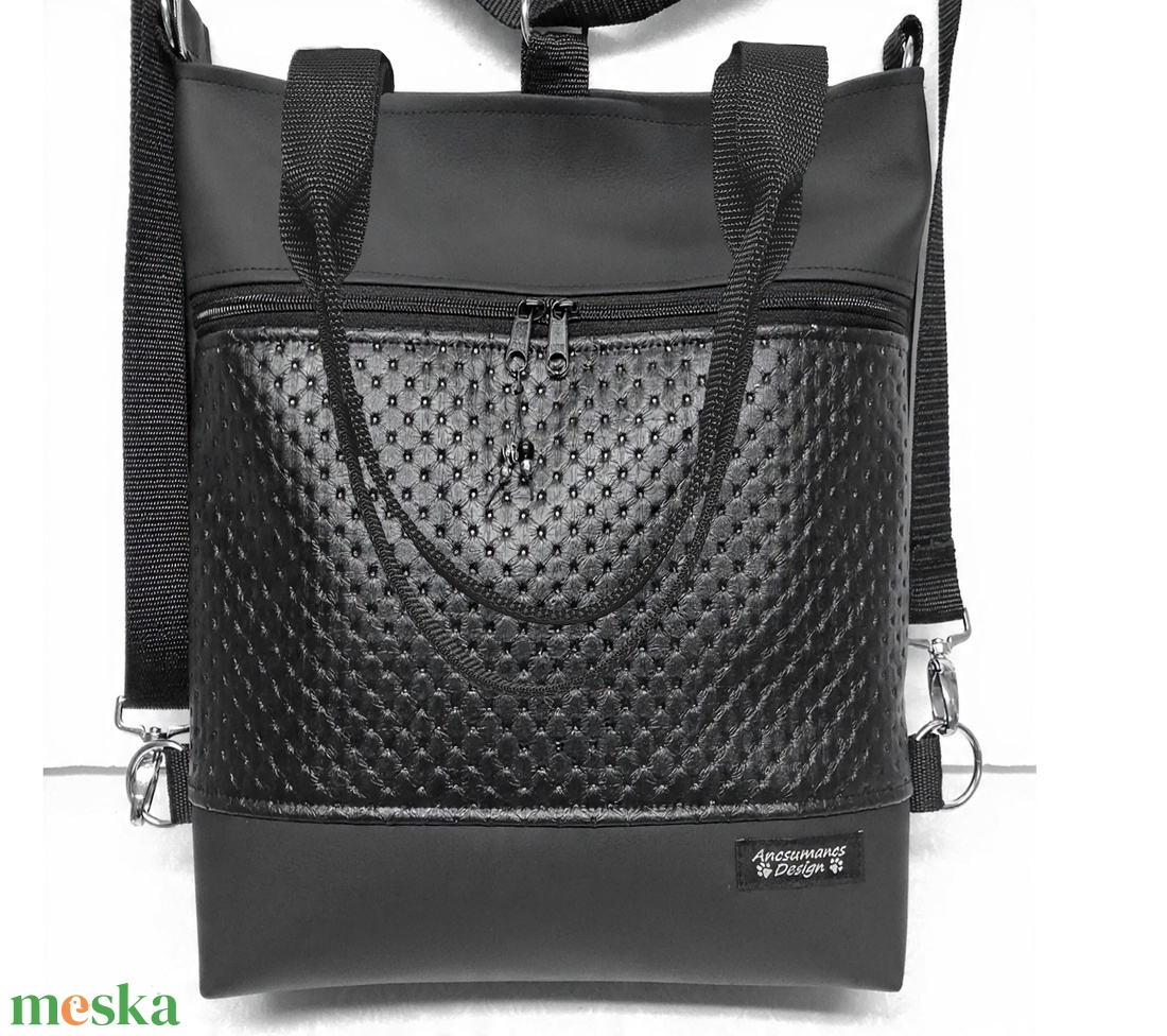 Elegáns 4in1 fekete-áttört fekete hátizsák univerzális táska - táska & tok - variálható táska - Meska.hu