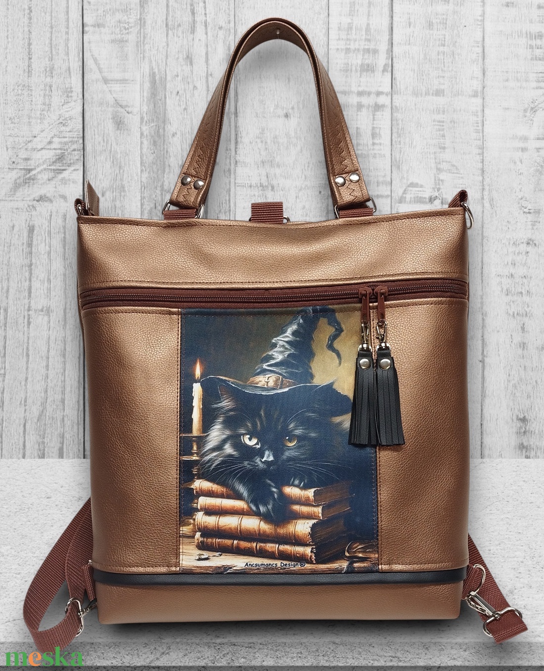 Roxfort cicája 4in1 nagy csini nagypaneles kis kézifüles univerzális táska hátizsák Bronzbarna - táska & tok - variálható táska - Meska.hu