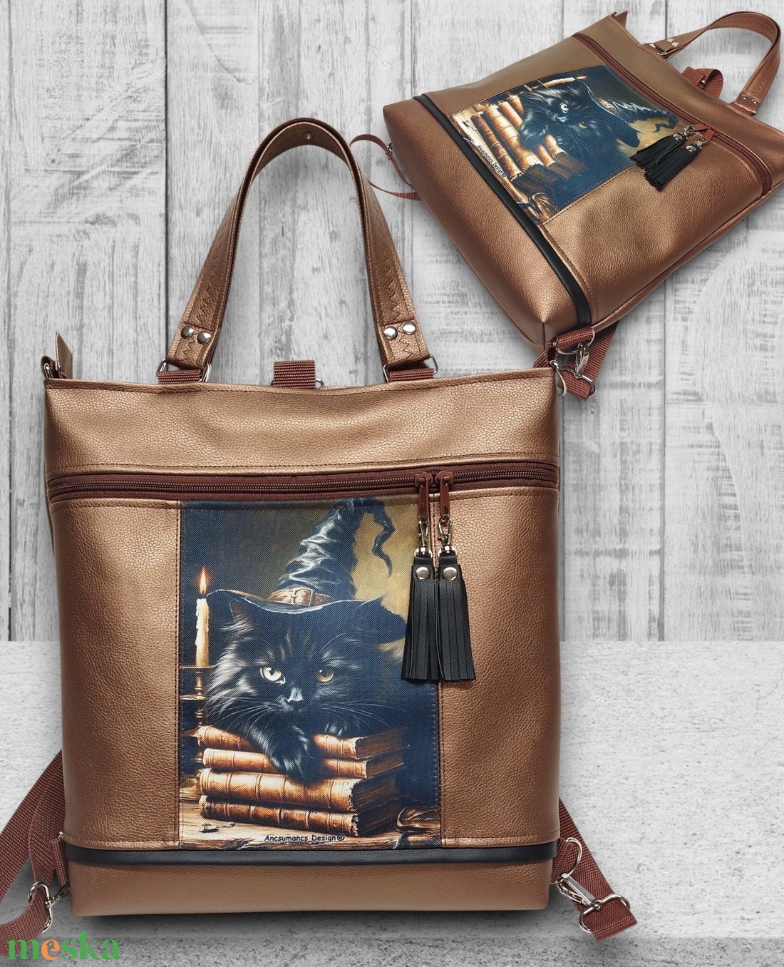 Roxfort cicája 4in1 nagy csini nagypaneles kis kézifüles univerzális táska hátizsák Bronzbarna - táska & tok - variálható táska - Meska.hu