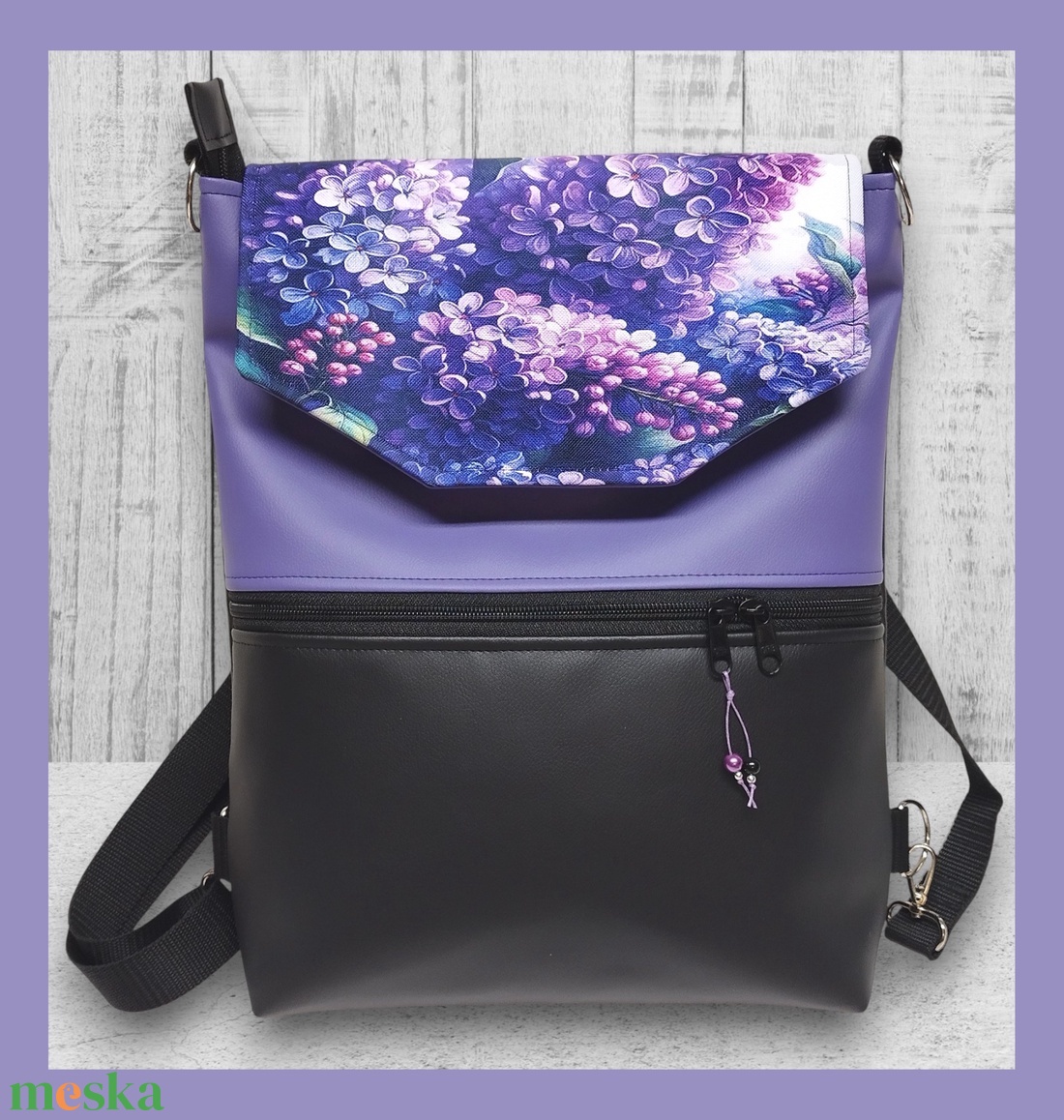 Lila orgonák fedélrészes 3in1 hátizsák univerzális táska - táska & tok - hátizsák - hátizsák - Meska.hu