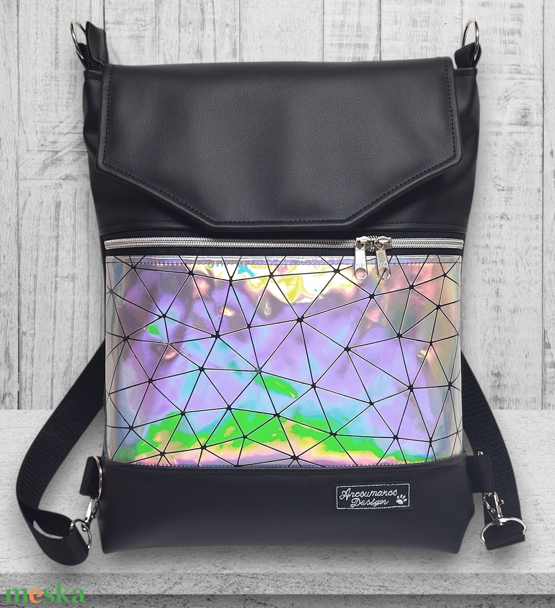 Szivárvány lézerhologramos Fedélrészes 3in1 hátizsák univerzális táska - táska & tok - hátizsák - hátizsák - Meska.hu
