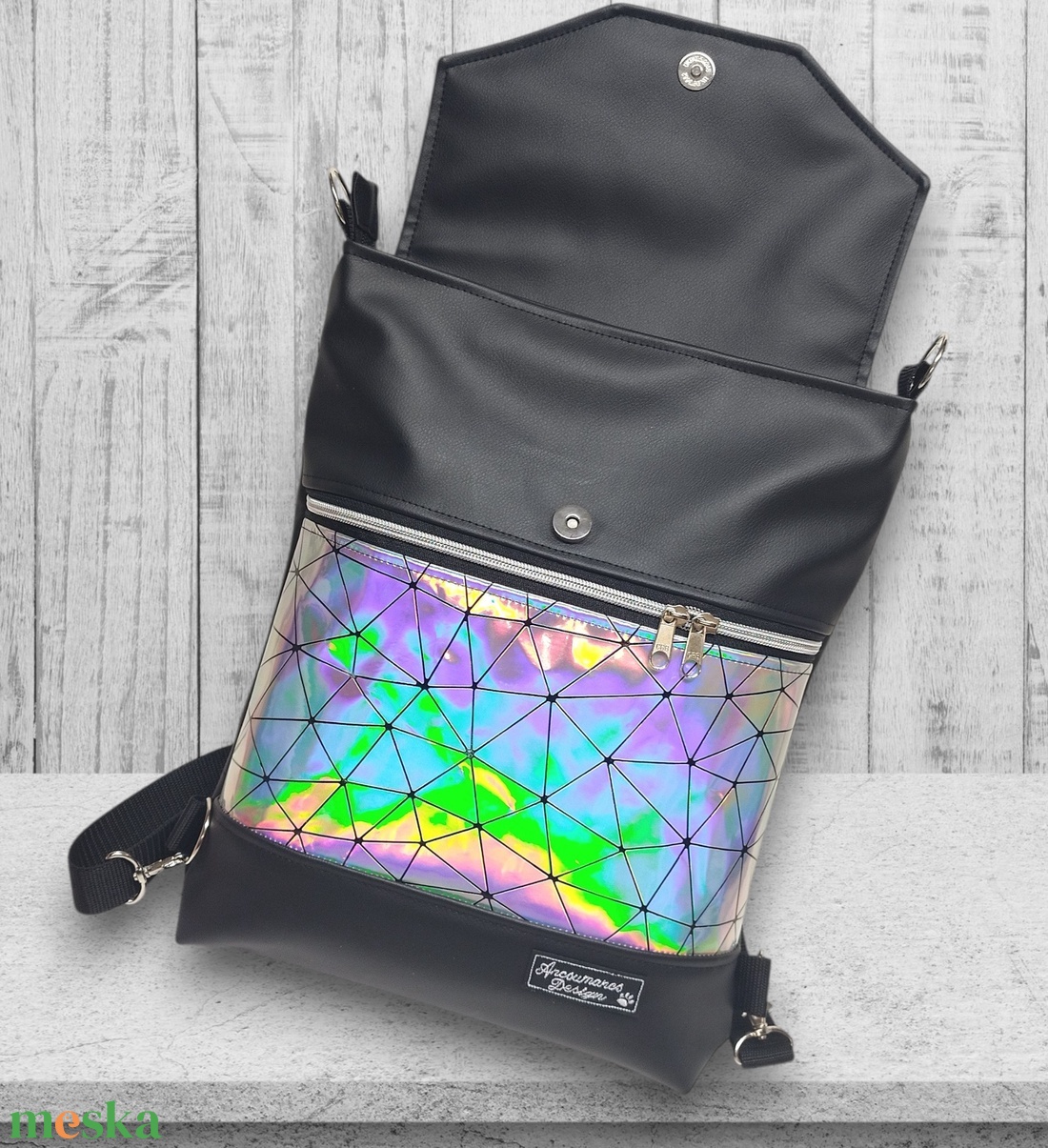 Szivárvány lézerhologramos Fedélrészes 3in1 hátizsák univerzális táska - táska & tok - hátizsák - hátizsák - Meska.hu