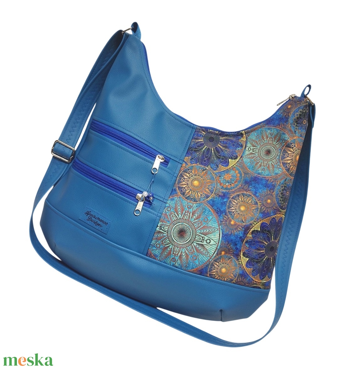 MAXI sokzsebes felemás textilbőr pakolós táska Mandalák kék alapon textilbőr pánttal - táska & tok - kézitáska & válltáska - nagy pakolós táska - Meska.hu