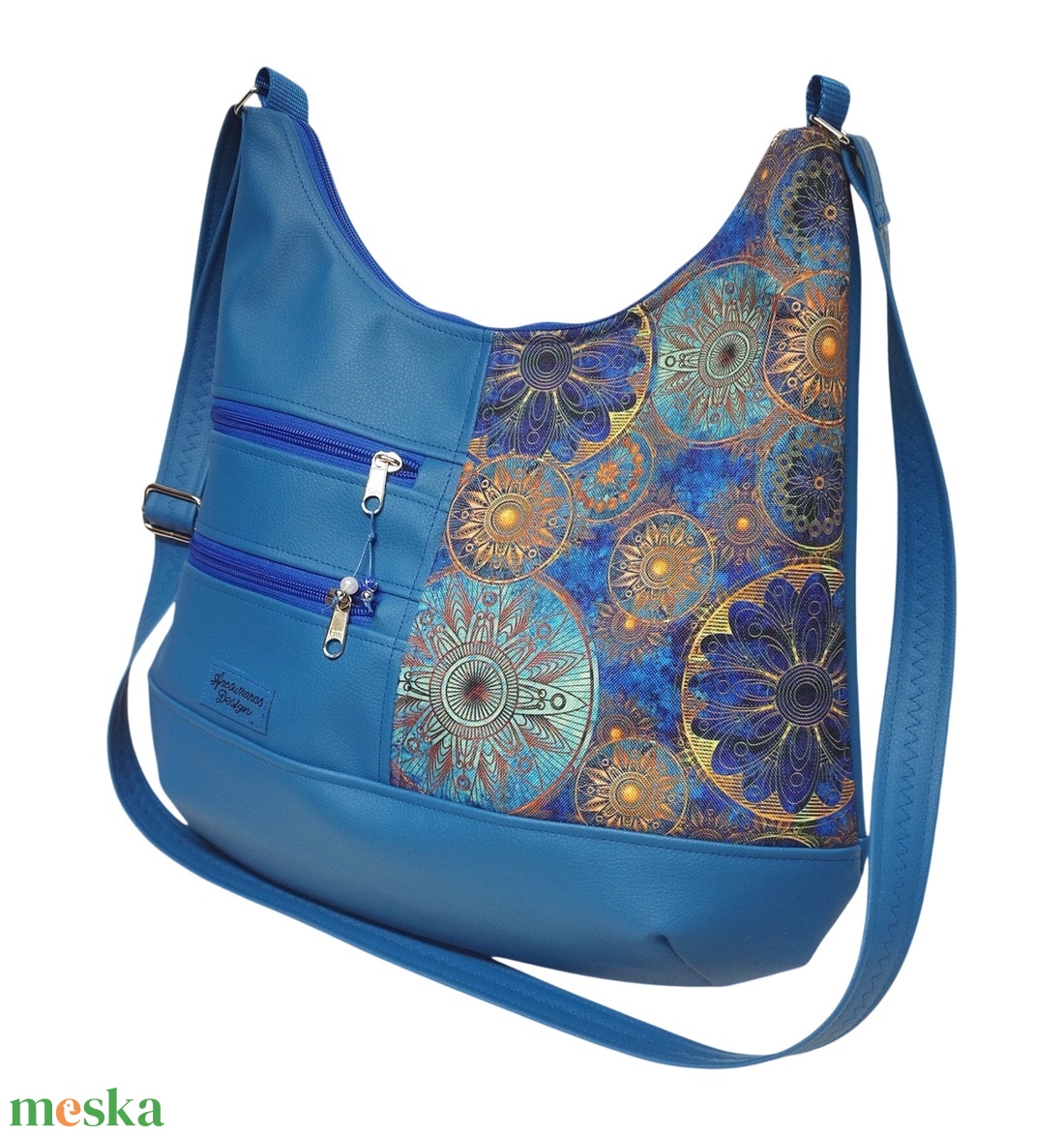 MAXI sokzsebes felemás textilbőr pakolós táska Mandalák kék alapon textilbőr pánttal - táska & tok - kézitáska & válltáska - nagy pakolós táska - Meska.hu