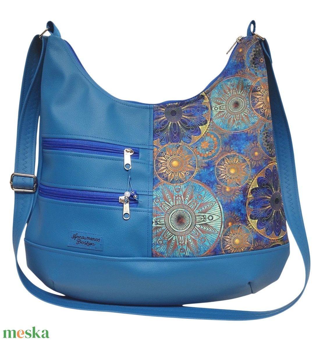 MAXI sokzsebes felemás textilbőr pakolós táska Mandalák kék alapon textilbőr pánttal - táska & tok - kézitáska & válltáska - nagy pakolós táska - Meska.hu