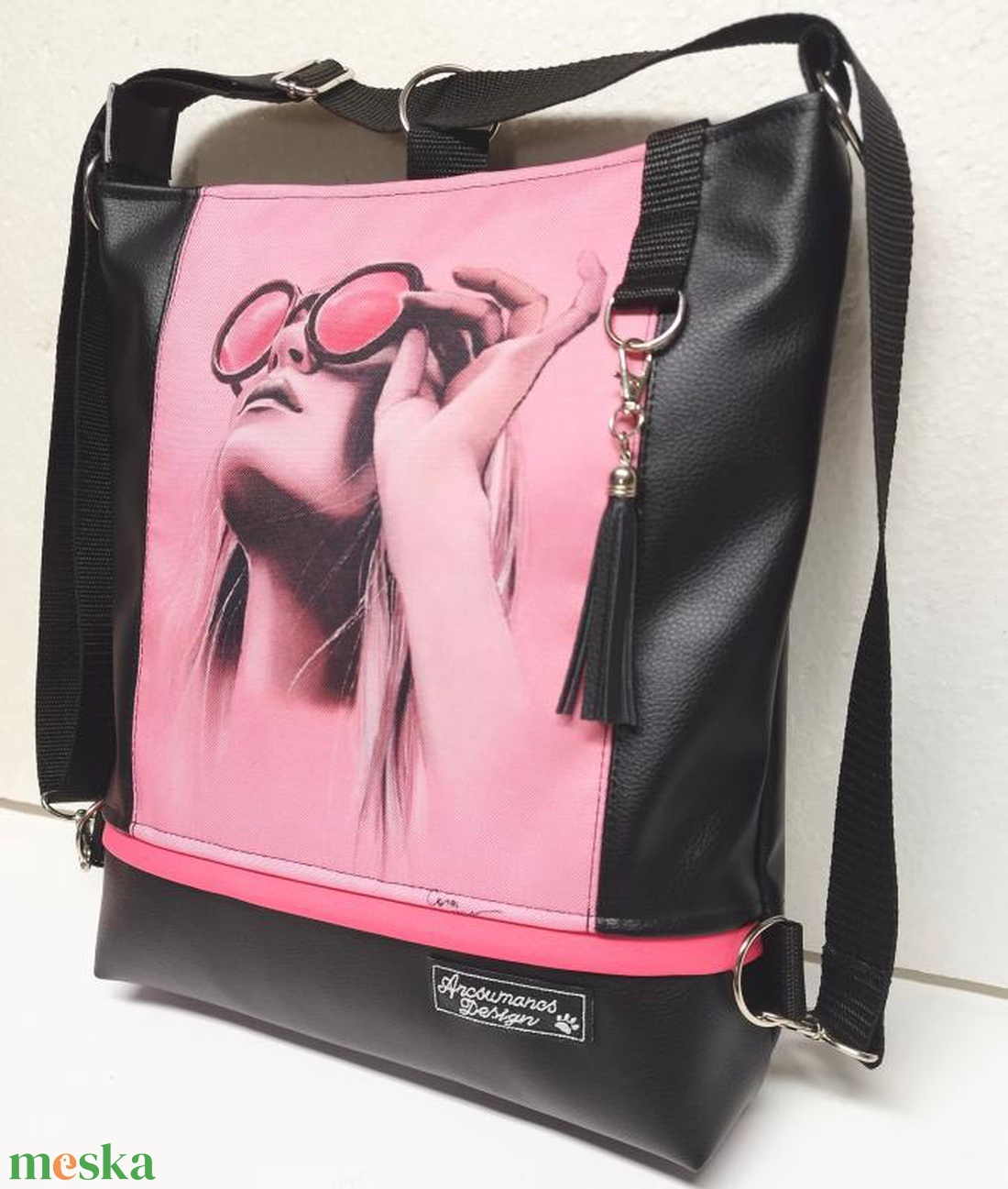 Pink Woman - hátulzsebes 3in1 textilbőr hátizsák univerzális táska 30x33cm - táska & tok - hátizsák - hátizsák - Meska.hu