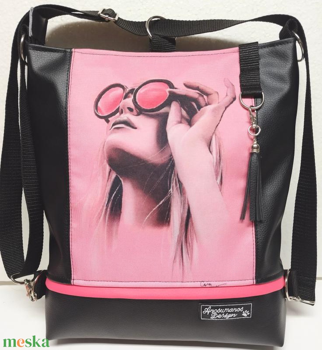 Pink Woman - hátulzsebes 3in1 textilbőr hátizsák univerzális táska 30x33cm - táska & tok - hátizsák - hátizsák - Meska.hu