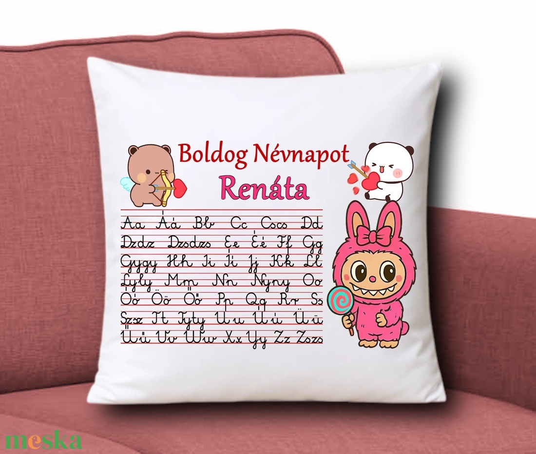 Játékos tanulás ABC mintás Neves párna 35x35cm - Boldog névnapot Labubu 001 - otthon & életmód - lakástextil - párna & párnahuzat - díszpárna (belsővel együtt) - Meska.hu