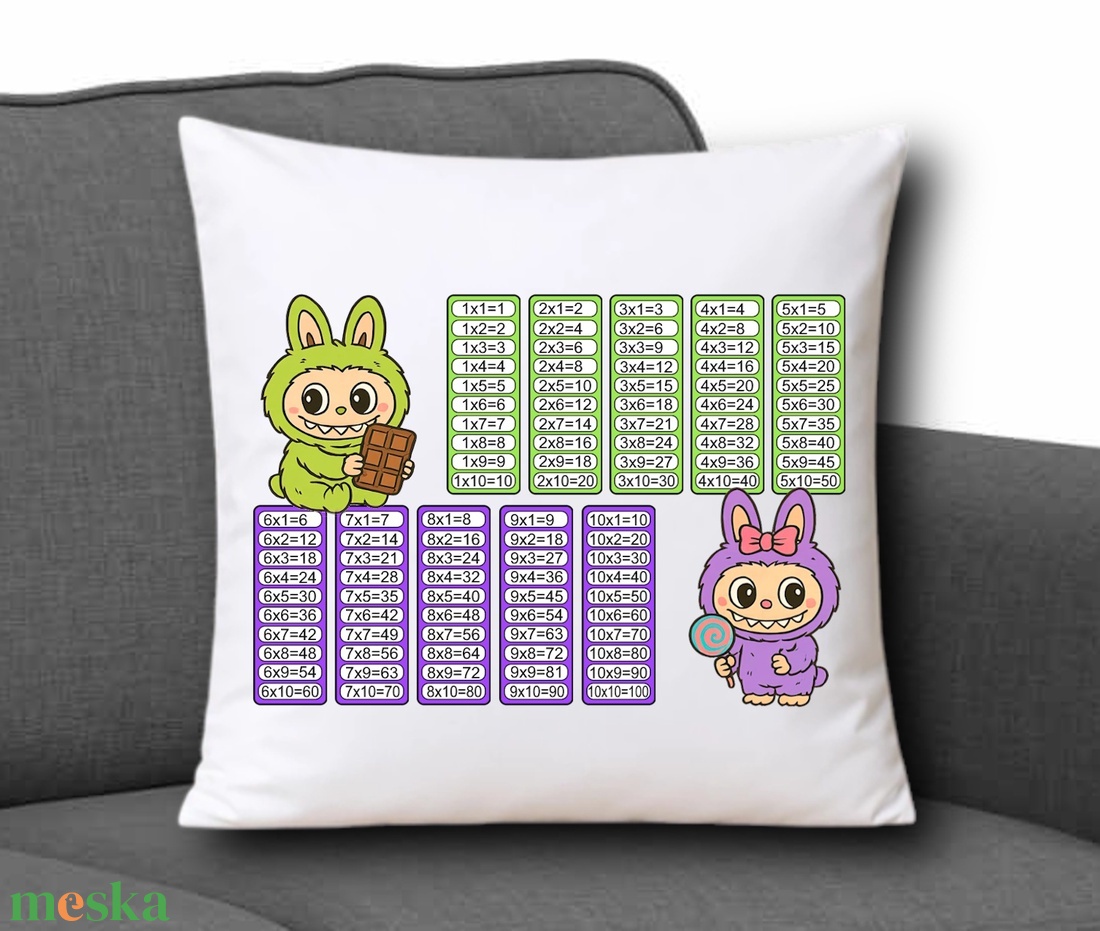 Játékos tanulás! Szorzótábla mintás párna 35x35cm - Labubu 001 - otthon & életmód - lakástextil - párna & párnahuzat - díszpárna (belsővel együtt) - Meska.hu