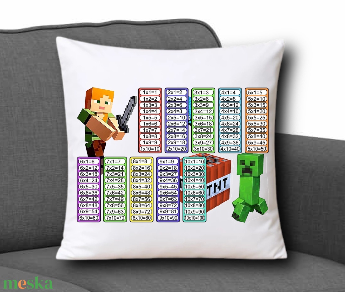 Játékos tanulás! Szorzótábla mintás párna 35x35cm - Minecraft 001 - otthon & életmód - lakástextil - párna & párnahuzat - díszpárna (belsővel együtt) - Meska.hu