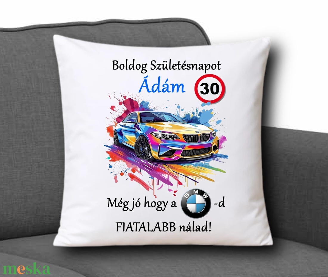 Neves Díszpárna 35x35cm - Boldog Születésnapot BMW 001 névvel évvel - otthon & életmód - lakástextil - párna & párnahuzat - díszpárna (belsővel együtt) - Meska.hu