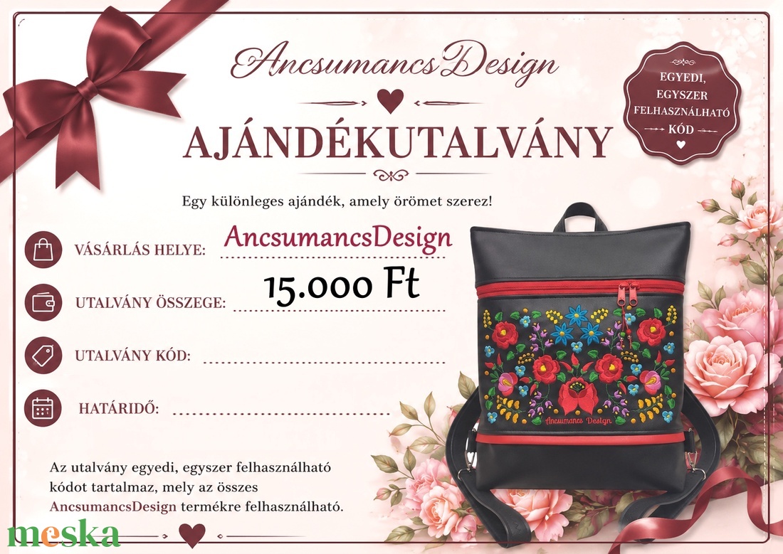 Ajándékutalvány Ancsumancsdesign termékekhez - táska & tok - hátizsák - hátizsák - Meska.hu