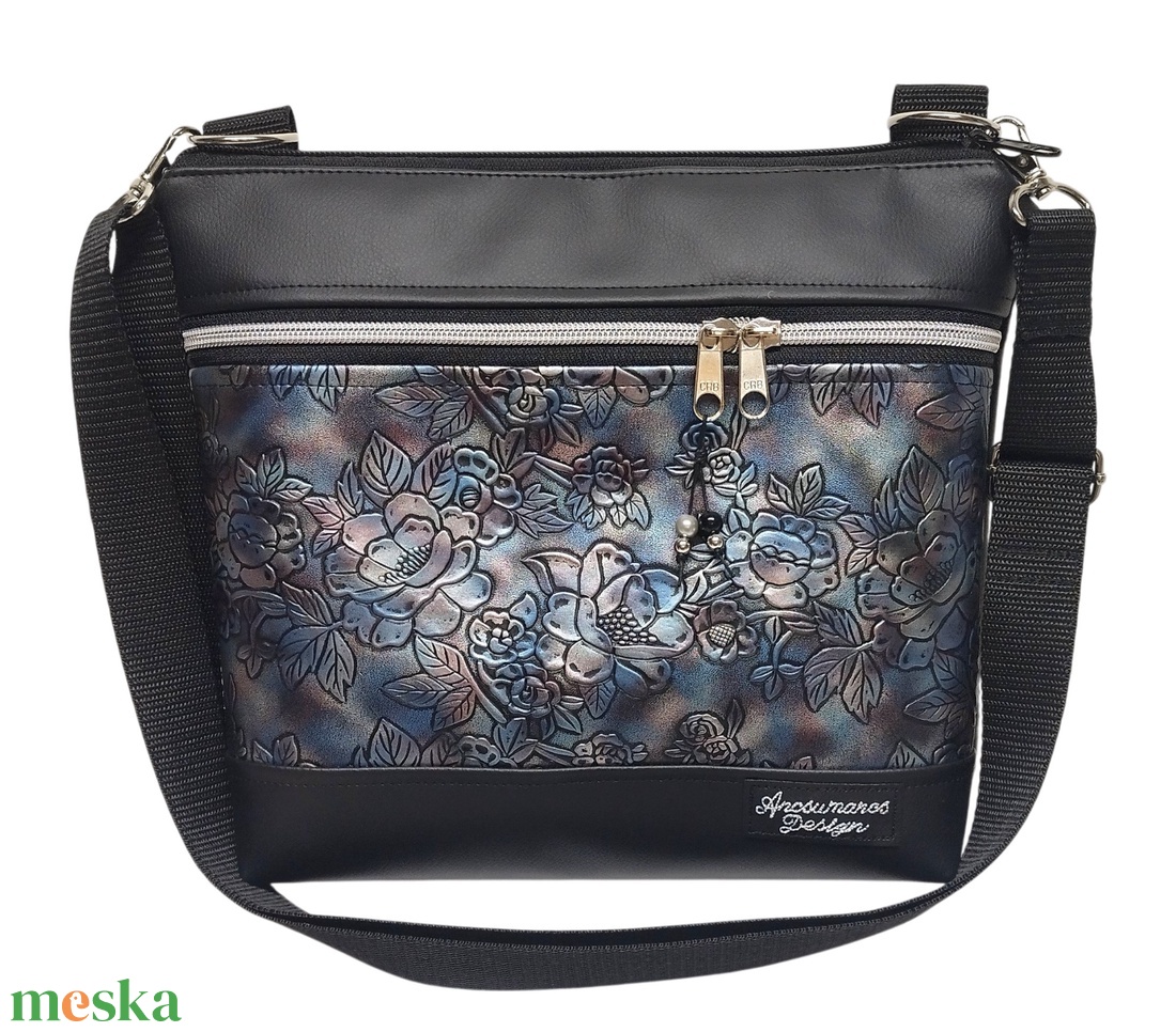 Bella crossbody oldaltáska 28x24cm - Elegáns fekete antik rózsás - táska & tok - kézitáska & válltáska - vállon átvethető táska - Meska.hu