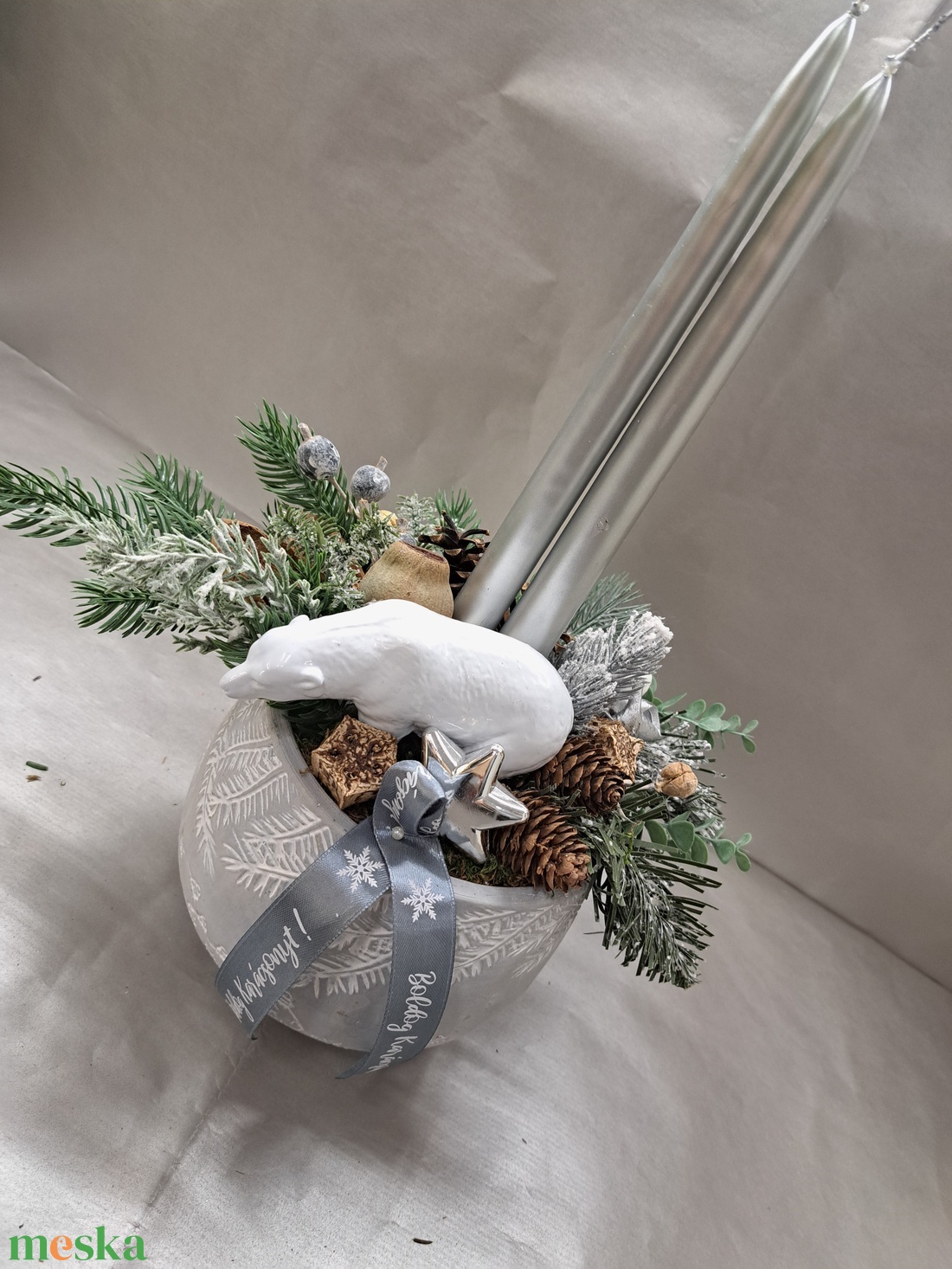 Karácsonyi asztaldísz jegesmedvével - karácsony - adventi díszek - adventi asztaldísz - Meska.hu